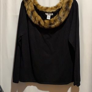 CHRISTINA WOMAN SWEATER BLK FUAX FUR TRIM SZ 1X